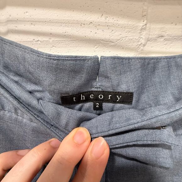 Theory Denim Melange Wool Trousers Blue Gray Work Pants Sz 2 Tall Stretch Office - Picture 5 of 9